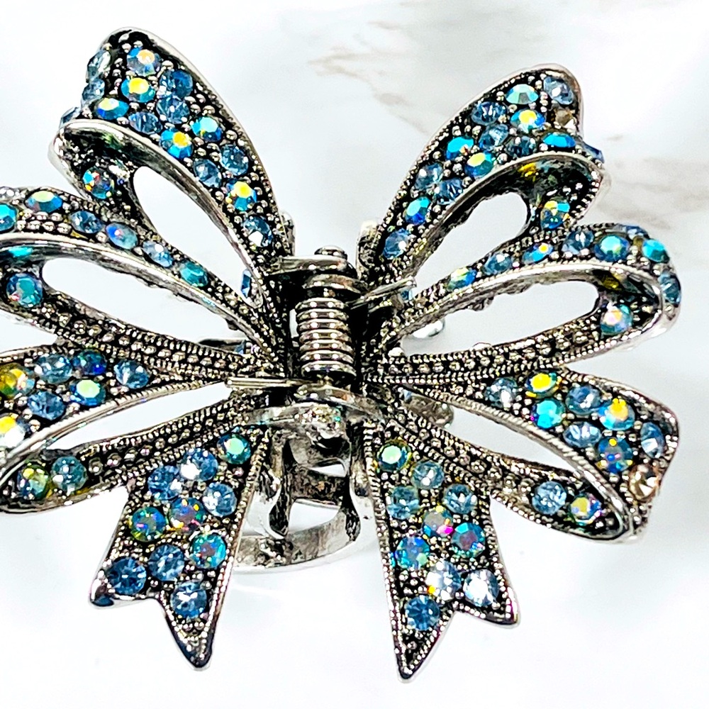 Silver & Rhinestone Bow Hair Clip - Picture 2 of 8